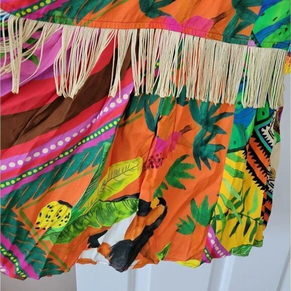 NWT ANTHROPOLOGIE FARM RIO SzM PALILA SPAGUETTI STRAPS FRINGED MIDI DRESS - Picture 11 of 14